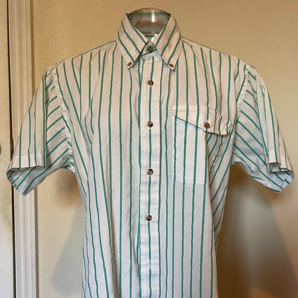 The Fox Collection | Vintage white and teal stripe shirt | Large